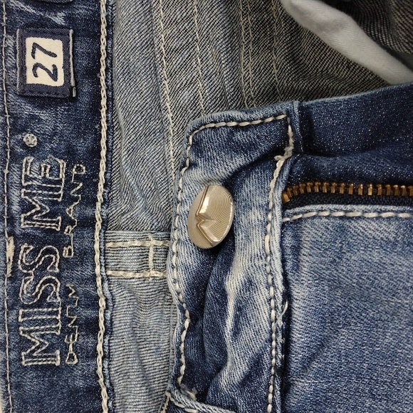 Miss Me Style JE1098BL Blue Light Wash Distressed Mid Rise Boot Cut Denim Jean - Picture 7 of 15